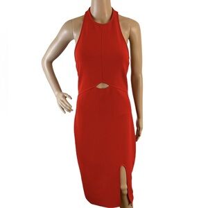 Red Halter Cutout Midi Dress Side Slit‎ Evening Formal Size Small